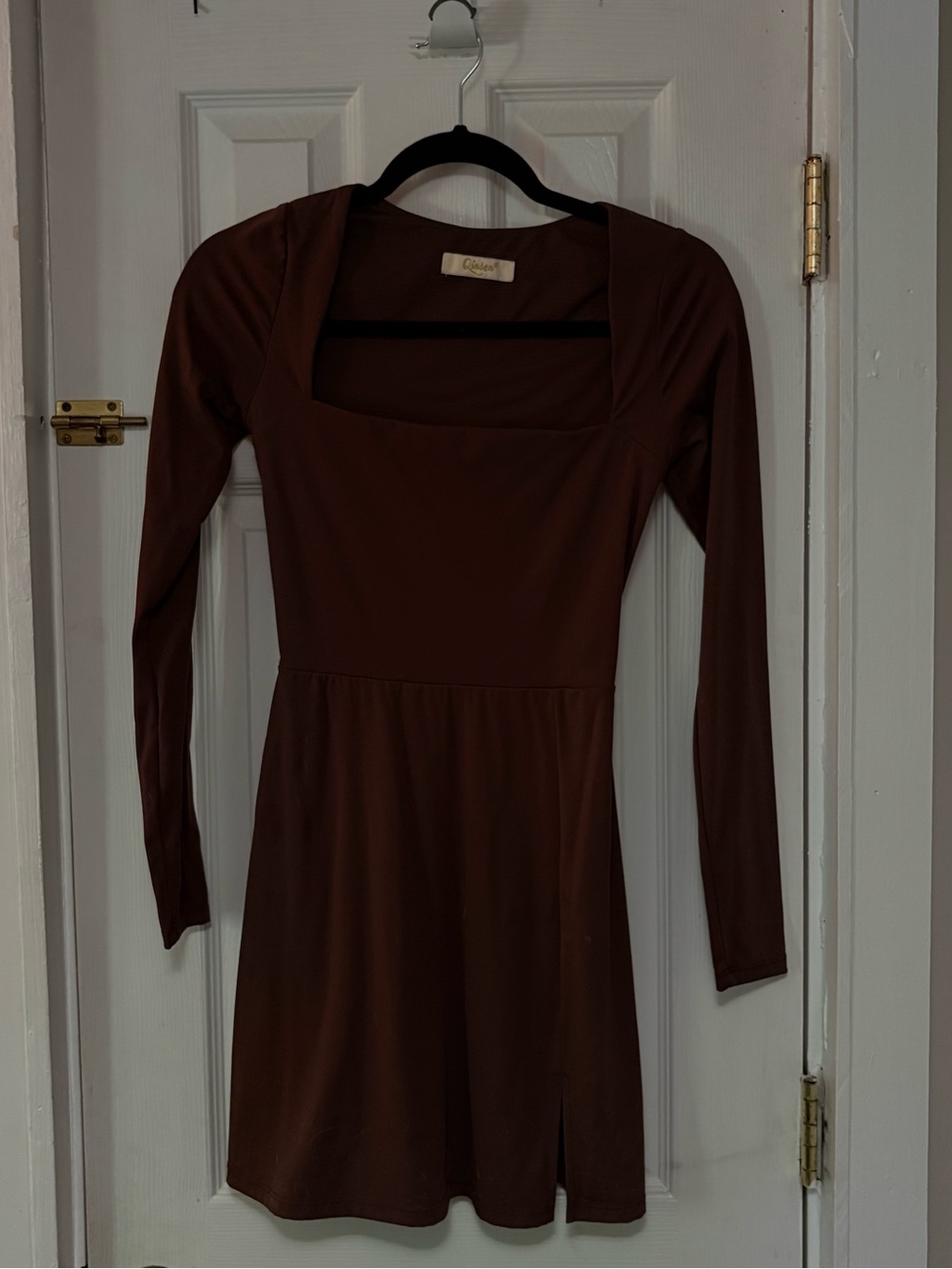 Long Sleeve Square Neck Brown Dress